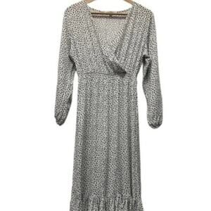 Velvet Torch Womens Long Sleeve Floral Print Wrap Dress S White & Black